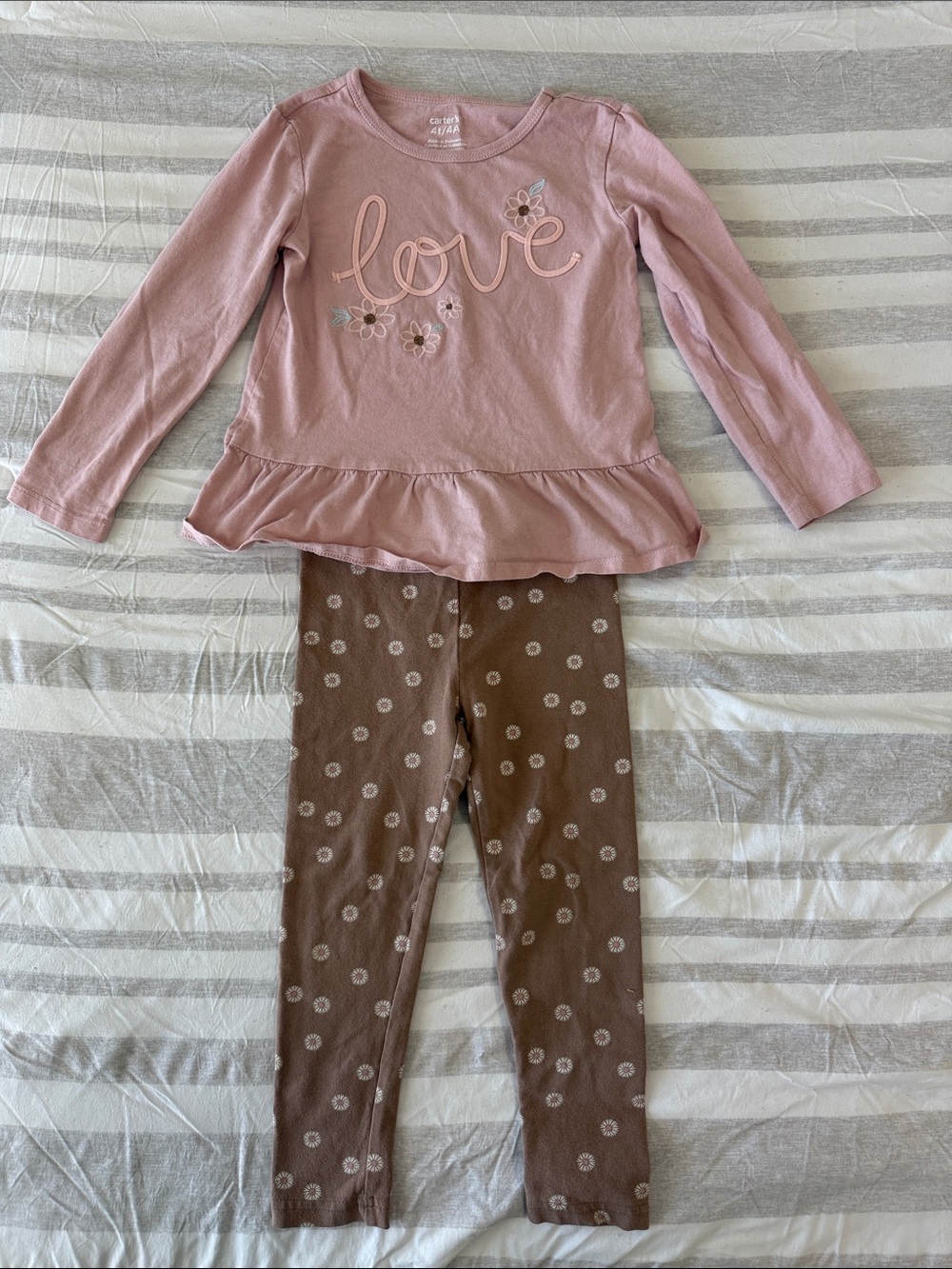 Carter's Pink Top and Brown Floral Dot Leggings Kids Matching Set